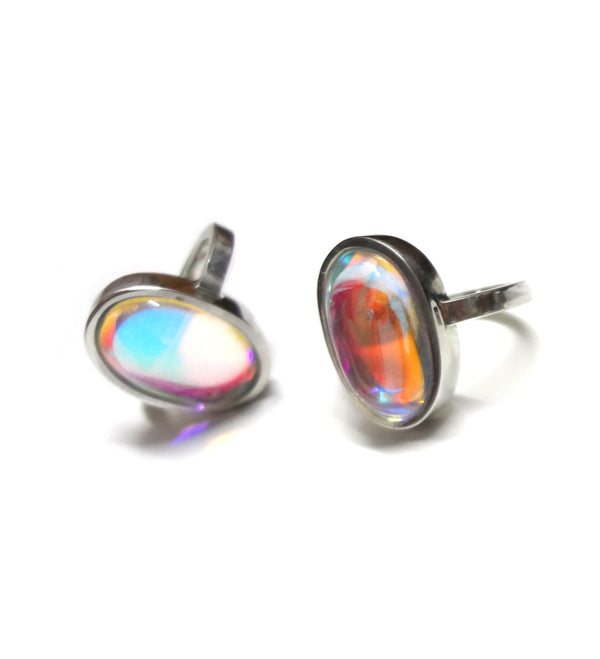 Anillos de plata con cuarzo aura, anillos de plata de moda  con cuarzos para mujer, anillos de plata para mujer con piedras guadalajara, joyería fina bhagavati.